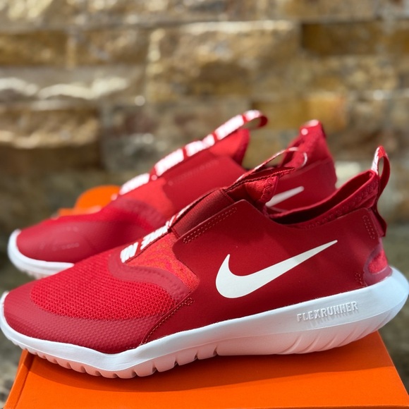 Nike Red and White Slip-On Sneakers with Mesh Upper - Picture 4 of 5